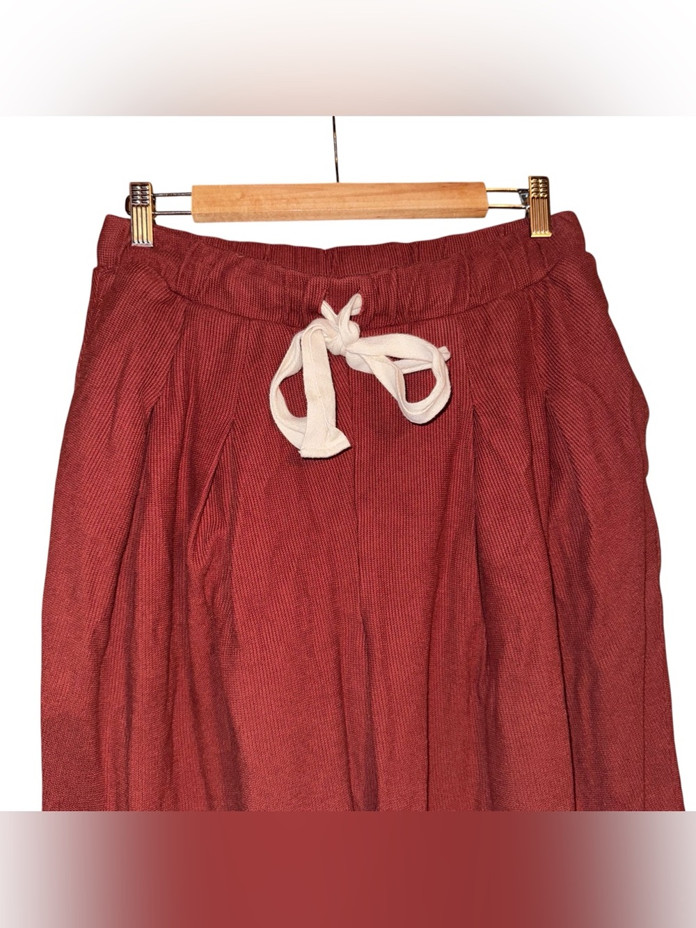 FREE PEOPLE Beach Wide Leg Cropped Day Tripper Pants Ribbed Red Size Medium - Picture 5 of 16